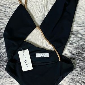 ATOIR V-NECK BEAD STRAP BODYSUIT, BLACK SZ US/4 NWT!
